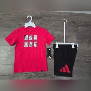 Adidas Boys Red & Black 2pc Outfit Size 5 NWT